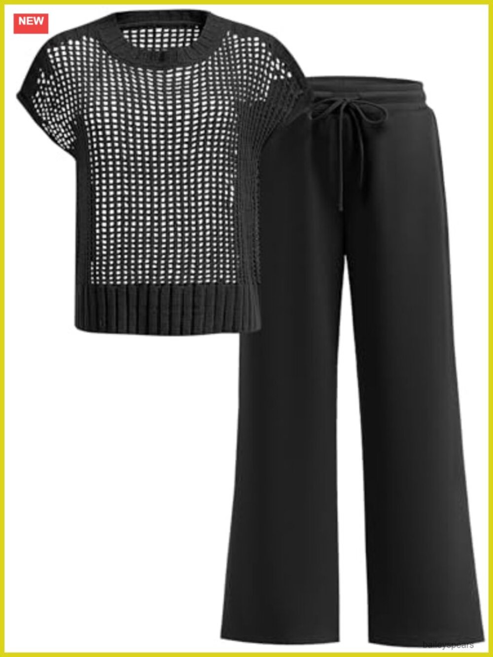Crochet Two Piece Lounge Set Short Sleeve Sweater and Pants Travel Outfit